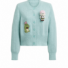 Light Blue Appliqué-Detail Button-Up Knit Cardigan