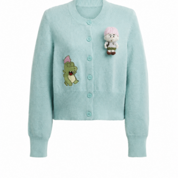 Light Blue Appliqué-Detail Button-Up Knit Cardigan