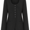 Black Scoop Neck Tailored Blazer with Five-Button Front