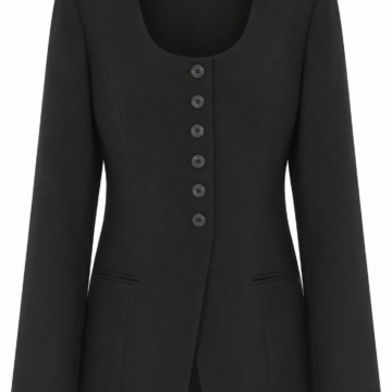 Black Scoop Neck Tailored Blazer with Five-Button Front