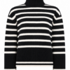 Black and Off-White Striped Turtleneck Knit Sweater