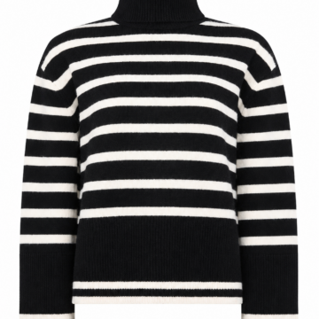 Black and Off-White Striped Turtleneck Knit Sweater