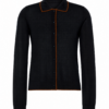 Black Long Sleeve Knit Cardigan with Rust-Orange Trim