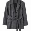 Dark Grey Heathered Belted Blazer with Notch Lapel