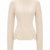 Cream Ribbed Mock Neck Knit Sweater