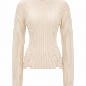 Cream Ribbed Mock Neck Knit Sweater