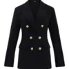 Black Double-Breasted Tailored Coat with Gold Buttons