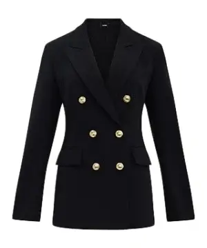 Black Double-Breasted Tailored Coat with Gold Buttons