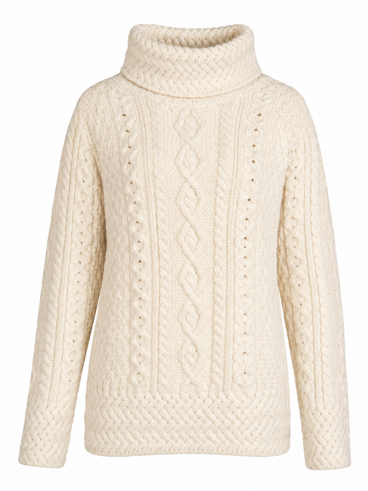Ivory Cable Knit Cowl Neck Sweater