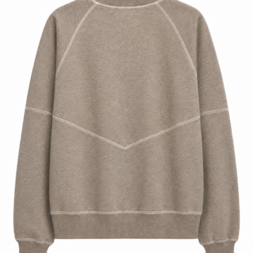 Heather Taupe Crew Neck Pullover Sweater with Contrast Stitching