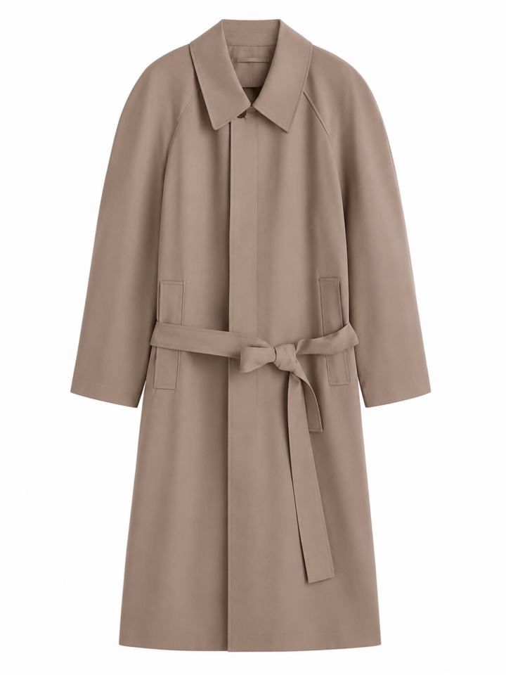 Taupe Longline Belted Raglan Coat