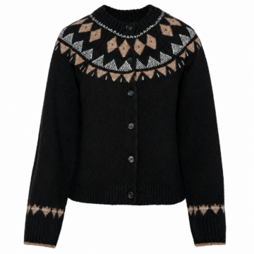 Black Fair Isle Button-Front Cardigan