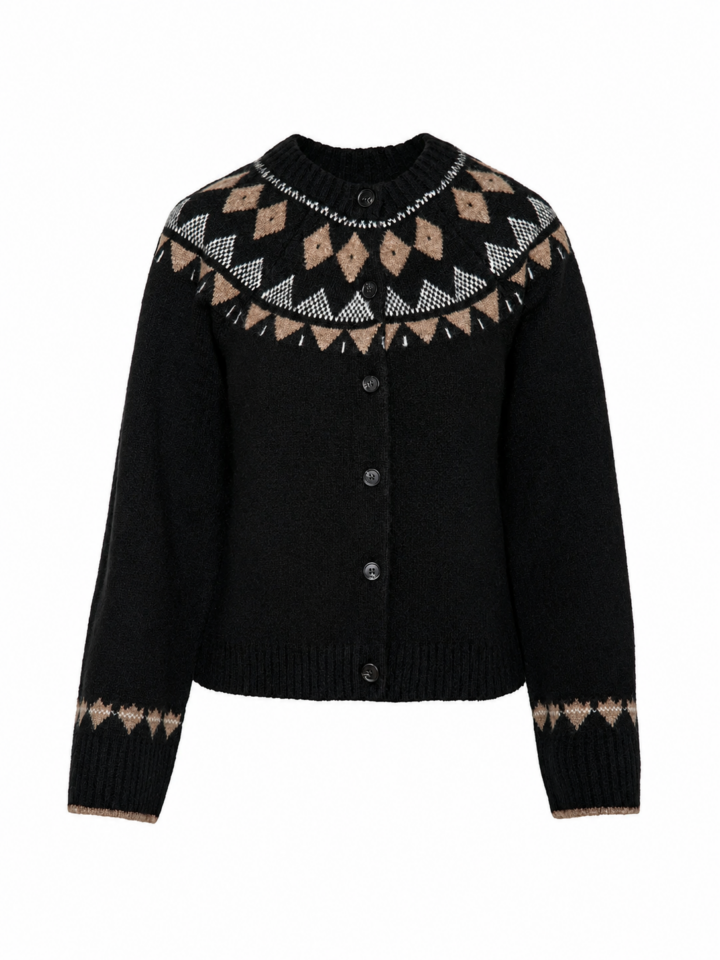 Black Fair Isle Button-Front Cardigan
