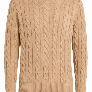 Beige Cable-Knit Crewneck Sweater