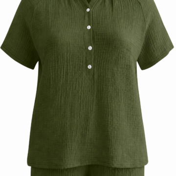 Dark Olive Crinkled Two-Piece Short Set