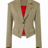 Olive Green Herringbone Tailored Blazer with Red Lining