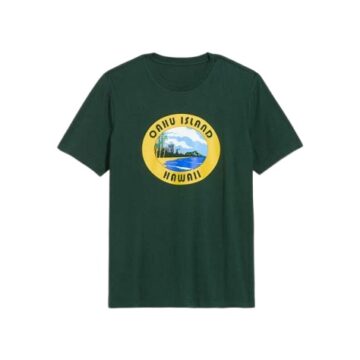 Dark Green Oahu Island Graphic T-Shirt