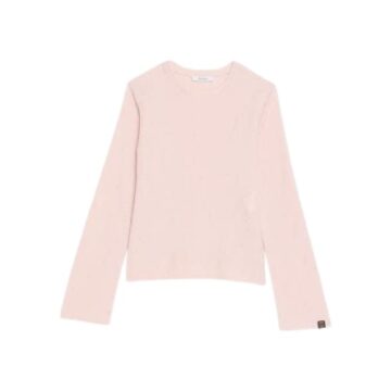 Pale Pink Crew Neck Knit Sweater with Long Sleeves