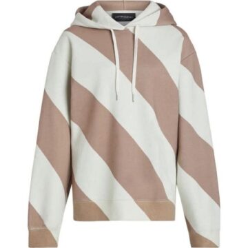 Oversized Diagonal Stripe Hoodie in Cream and Pink